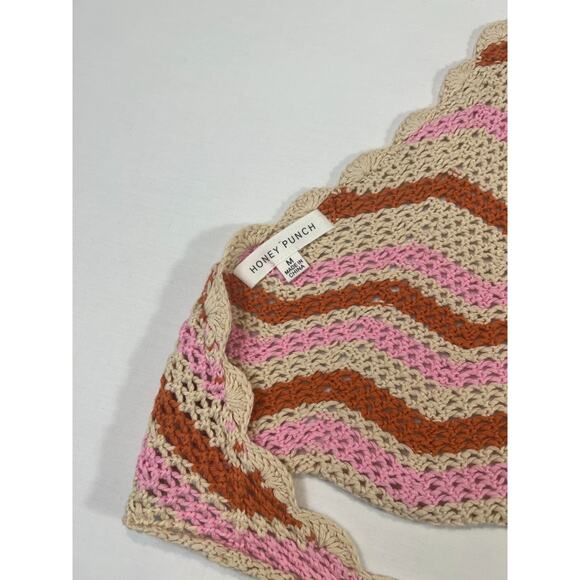 Honey Punch Crochet Halter Top SZ M Multicolor Zigzag Festival Boho Knit Top - Picture 4 of 6